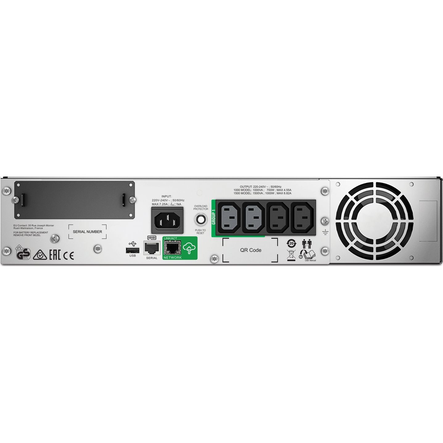APC | SMT1000RMI2UC | UPS | Line interactive | 1000 VA | 700 W | Sinusoida pura | Rack | 2U | Nr iesiri 4 C13 & 2 jumper | Intrare C14|  Smart Slot, USB,  Panou LCD_3