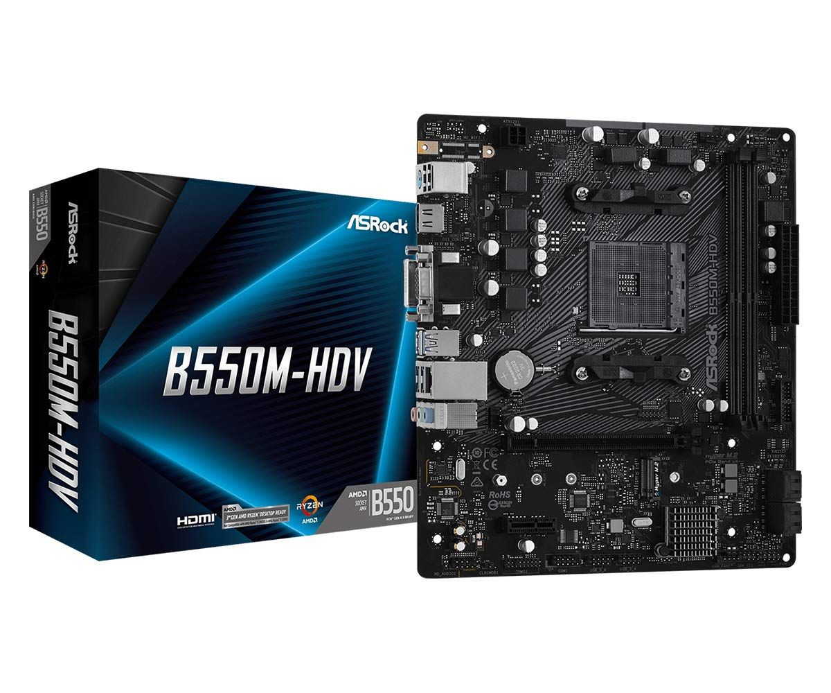 ASROCK B550M-HDV AM4 Socket DDR4 4733+ 1 x3.0 PCIe 16x4.0 HDMI DVI-D D-Sub 7.1 CH HD 4 SATA3 6 USB 3.2 Gen1 mATX MB_2