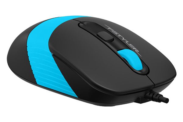 MOUSE A4tech, PC sau NB, cu fir, USB, optic, 1600 dpi, butoane/scroll 4/1, buton selectare viteza, negru / albastru, 