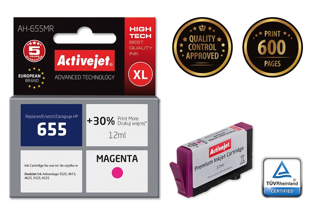 Activejet AH-655MR ink for HP printer; HP 655 CZ111AE replacement; Premium; 12 ml; magenta_2