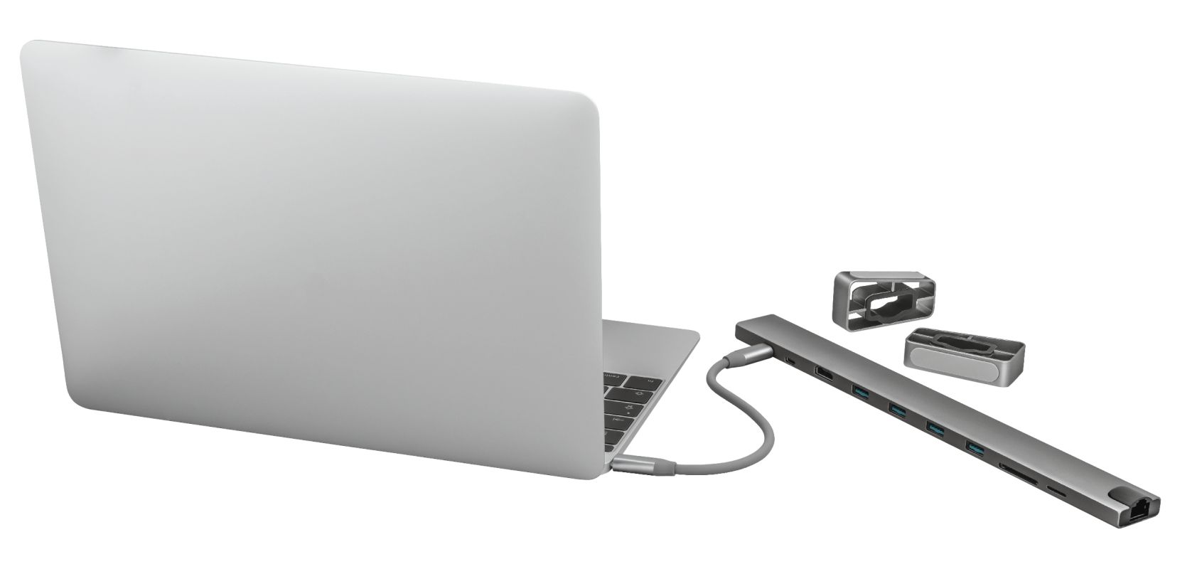 Adaptor Trust Dalyx 3-in-1 Multiport USB-C Adapter  Specifications General Height of main product (in mm) 11 mm Width of main product (in mm) 58 mm Depth of main product (in mm) 51 mm Total weight 38 g Weight of main unit 38 g Video Video input DisplayPort Video output HDMI HDMI version 1.4 CEC no_3