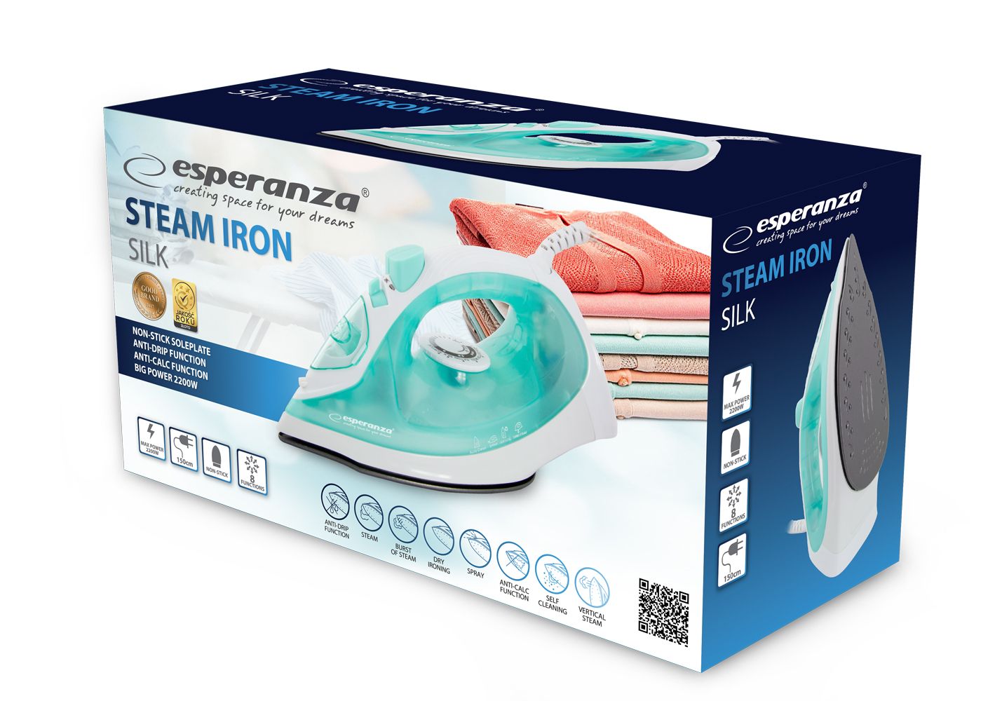 Esperanza EHI005 Steam iron Ceramic soleplate  Green,White 2200 W_8