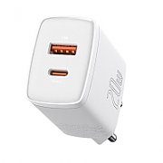 INCARCATOR retea Baseus Compact, Quick Charge 20W, 1 x USB Type-C 5V/3A si 1 x USB 5V/3A, alb 