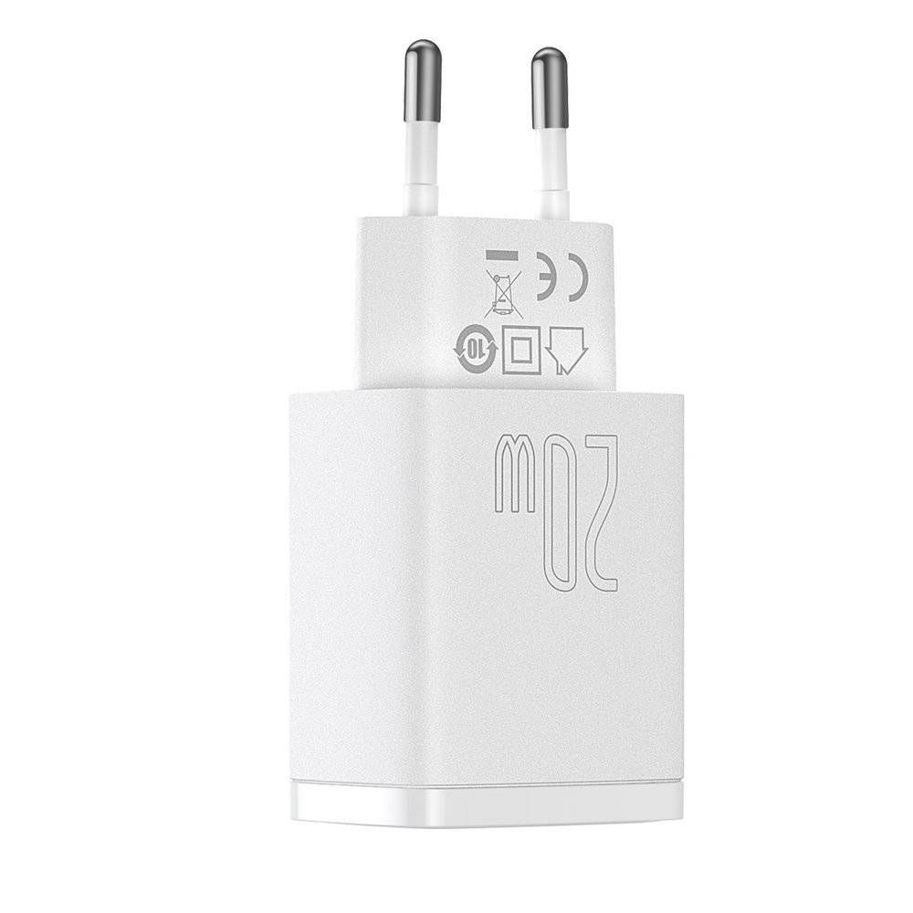 INCARCATOR retea Baseus Compact, Quick Charge 20W, 1 x USB Type-C 5V/3A si 1 x USB 5V/3A, alb 