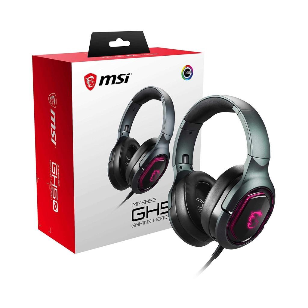 MSI IMMERSE GH50 7.1 Virtual Surround Sound RGB Gaming Headset 'Black with Ambient Dragon Logo, RGB Mystic Light, USB, inline audio controller, 40mm Drivers, detachable Mic'_3