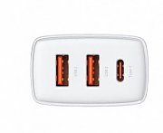 INCARCATOR retea Baseus Compact, Quick Charge 30W, 2 x USB 5V/3A, 1 x USB Type-C 5V/3A, alb 