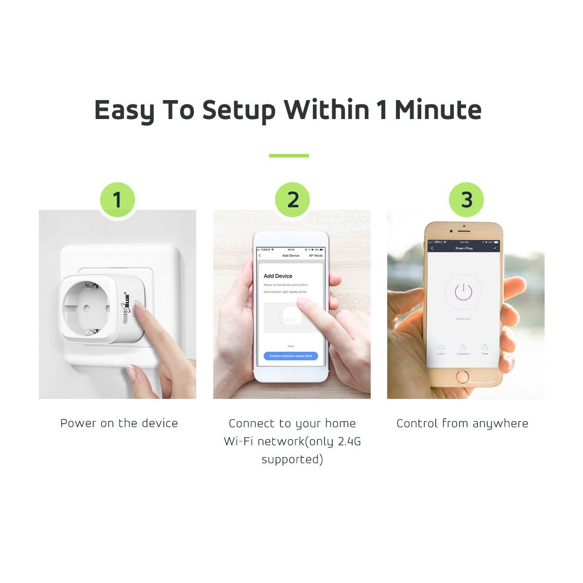 GreenBlue WiFi remote controlled socket, Android/iOS/Alexa/Google Home, energy cons. Energy, timer, max 3680W, type F, GB720 F_3