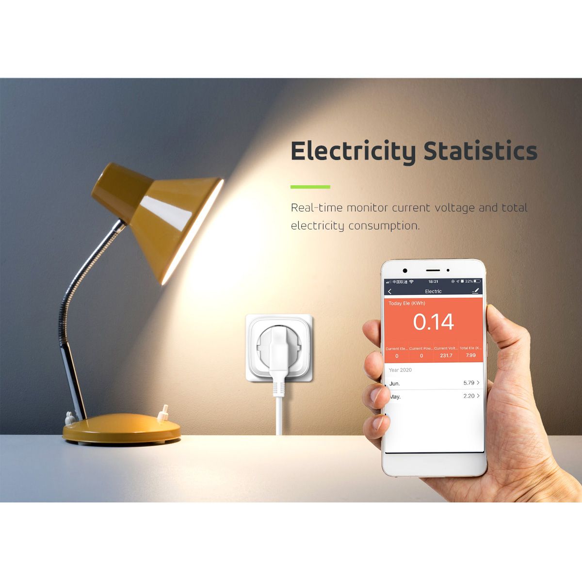 GreenBlue WiFi remote controlled socket, Android/iOS/Alexa/Google Home, energy cons. Energy, timer, max 3680W, type F, GB720 F_7