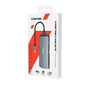 CANYON 8 in 1 hub, with 1*HDMI,1*Gigabit Ethernet,1*USB C female:PD3.0 support max60W,1*USB C male :PD3.0 support max100W,2*USB3.1:support max 5Gbps,1*USB2.0:support max 480Mbps, 1*SD, cable 15cm, Aluminum alloy housing,133.24*48.7*15.3mm,Dark grey_2