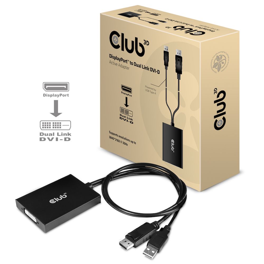 CLUB3D DisplayPort to Dual Link DVI-D HDCP ON version Active Adapter M/F_2