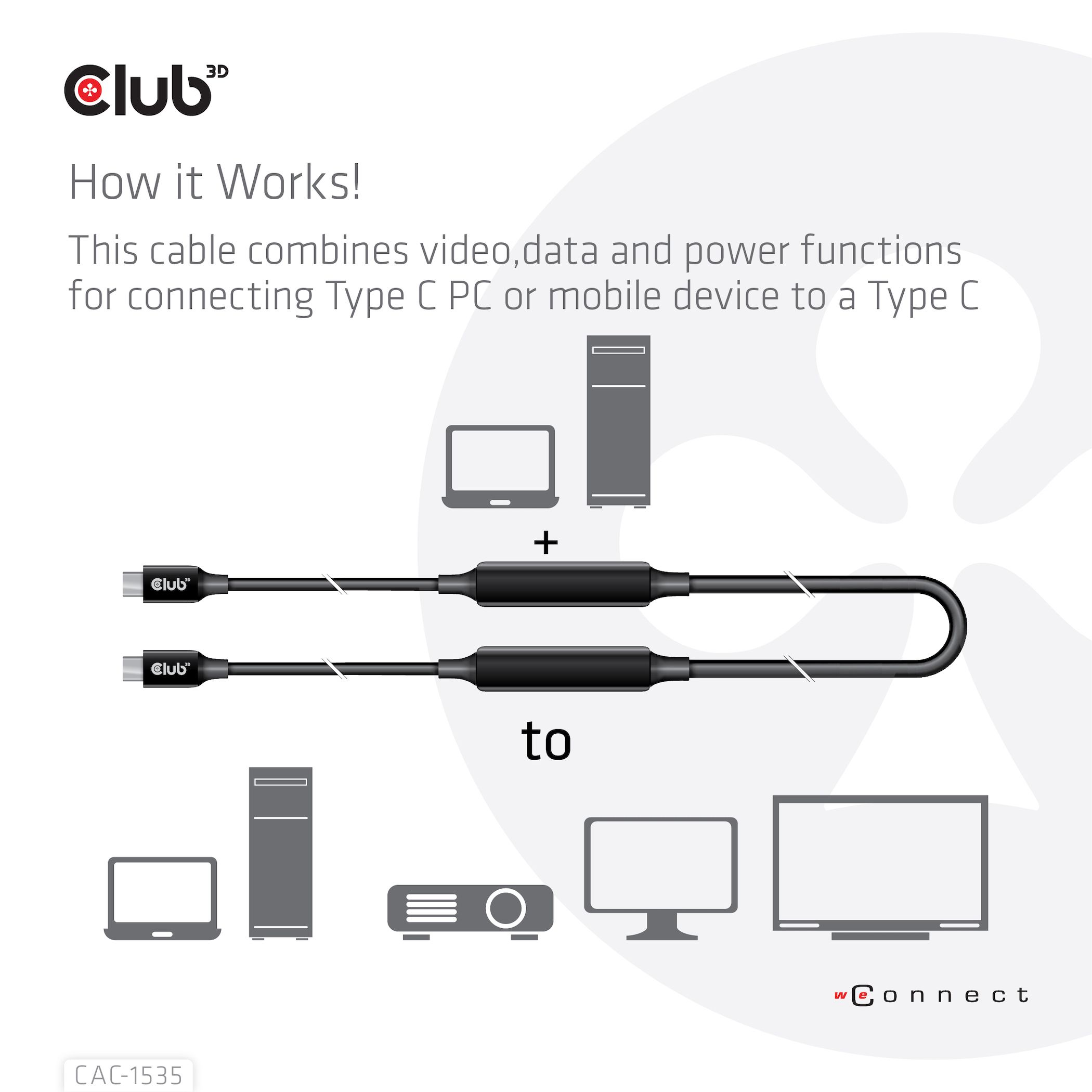 CLUB3D USB 3.2 Gen2 Type C to C Active Bi-directional Cable 8K60Hz M/M 5m/16.4ft_3