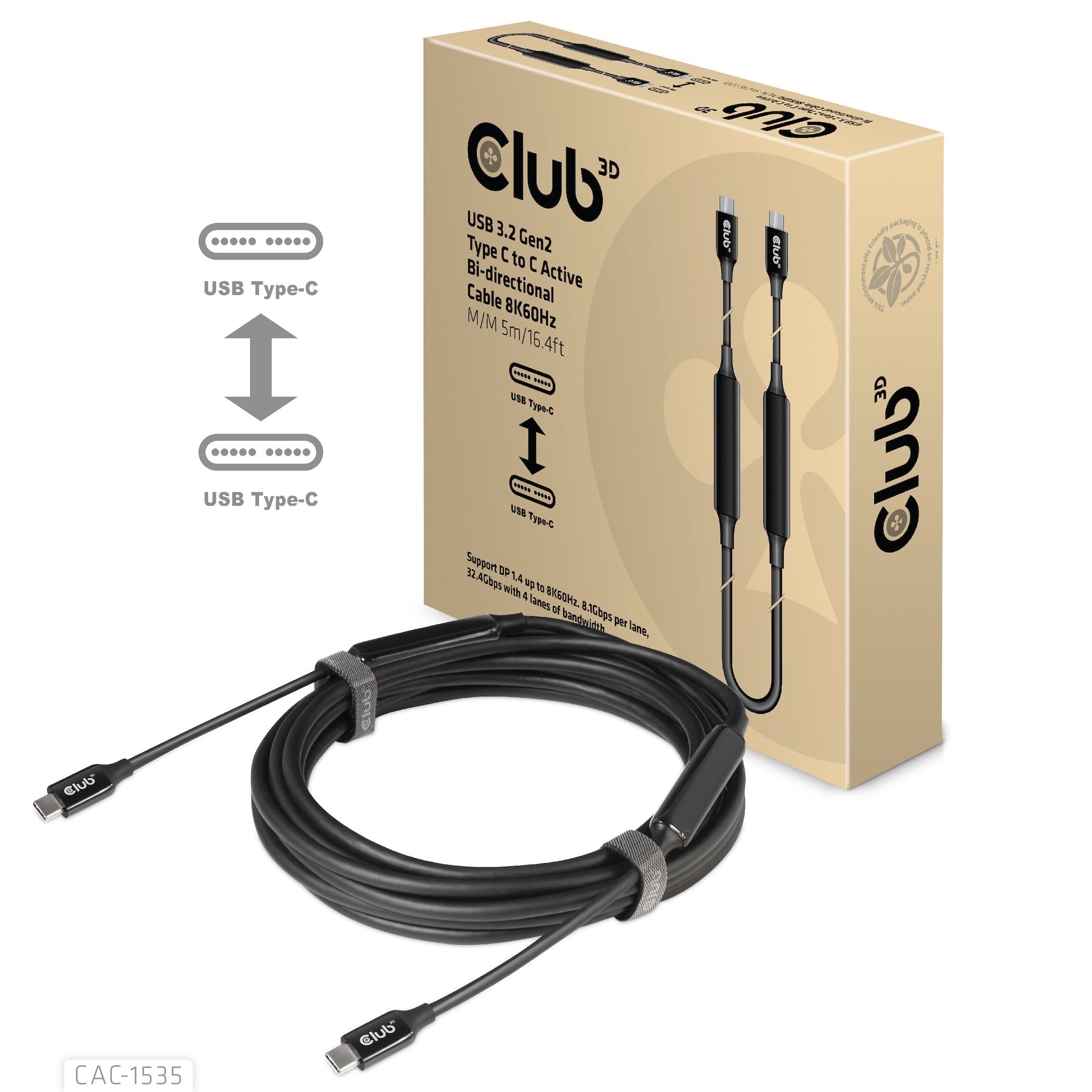 CLUB3D USB 3.2 Gen2 Type C to C Active Bi-directional Cable 8K60Hz M/M 5m/16.4ft_5