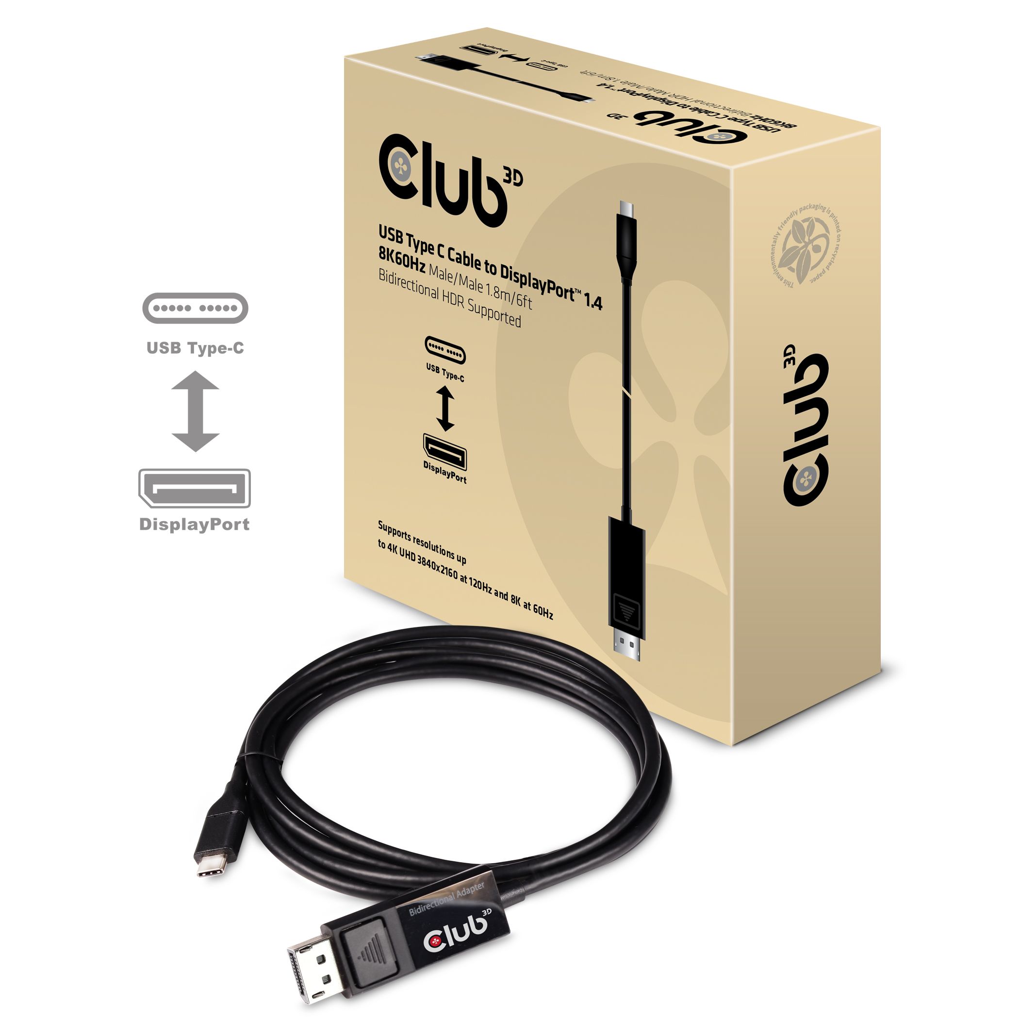CLUB3D USB Type C Cable to DP 1.4 8K60Hz M/M 1.8m/5.9ft_2
