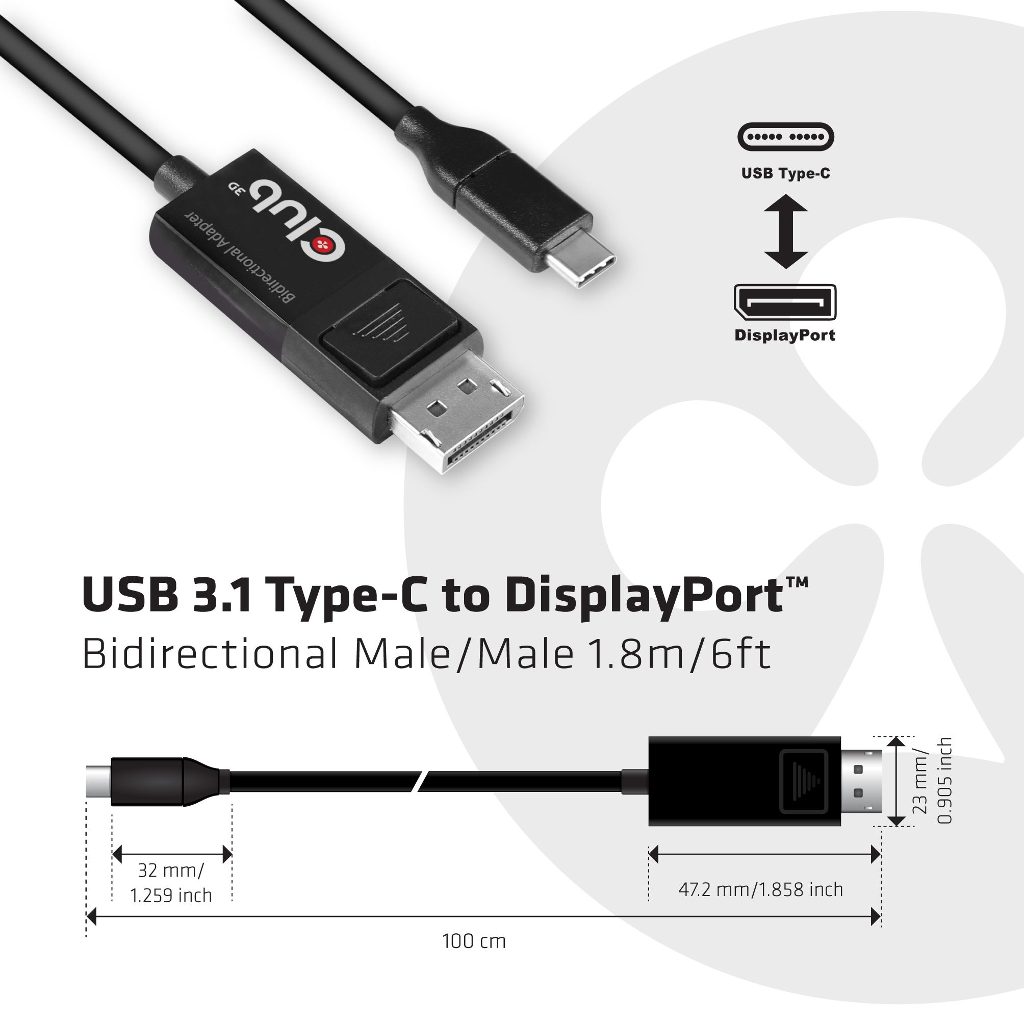 CLUB3D USB Type C Cable to DP 1.4 8K60Hz M/M 1.8m/5.9ft_4