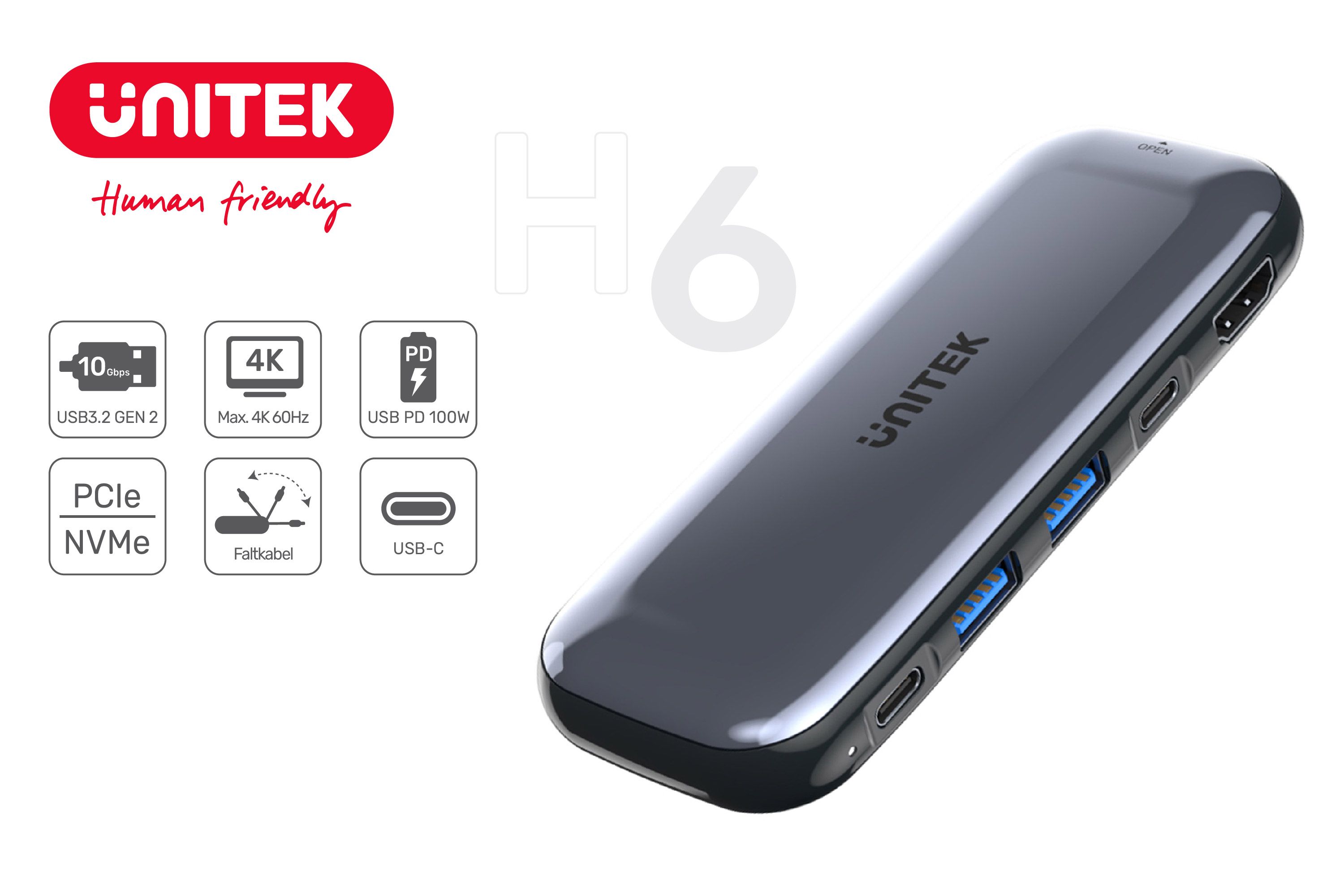 UNITEK HUB USB-C STORAGE M.2, HDMI, USB-C PD 100W, D1046A_2