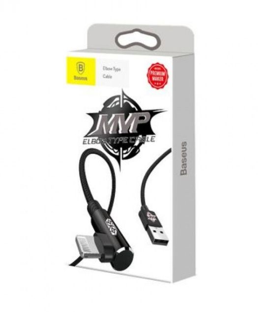 CABLU alimentare si date Baseus MVP, Fast Charging Data Cable pt. smartphone, USB la Lightning iPhone 2A unghi 90 grade, brodat, 1m, negru 