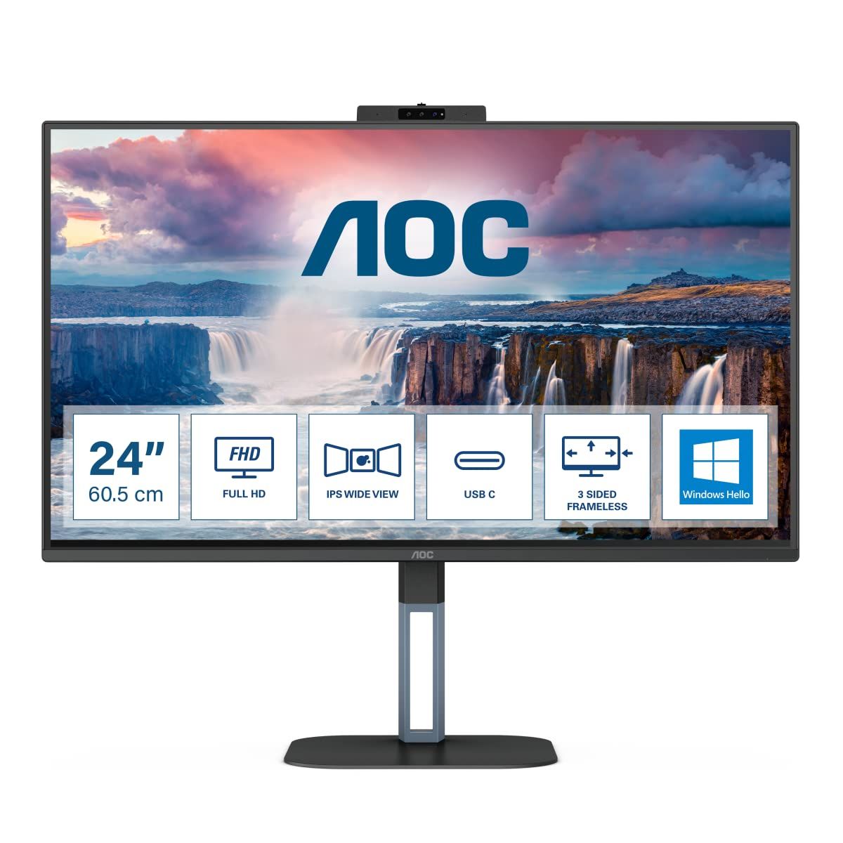 MONITOR AOC 24V5CW/BK 23.8 inch, Panel Type: IPS, Backlight: WLED, Resolution: 1920 x 1080, Aspect Ratio: 16:9,  Refresh Rate:75Hz, Response time GtG: 4 ms, Brightness: 300 cd/m², Contrast (static): 1000:1, Contrast (dynamic): 20M:1, Viewing angle: 178/178, Color Gamut (NTSC/sRGB/Adobe RGB/DCI-P3)_3