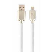 CABLU alimentare si date GEMBIRD, pt. smartphone, USB 2.0 (T) la Micro-USB 2.0 (T), 1m, premium, cablu din cauciuc, alb, conectori argintii, 
