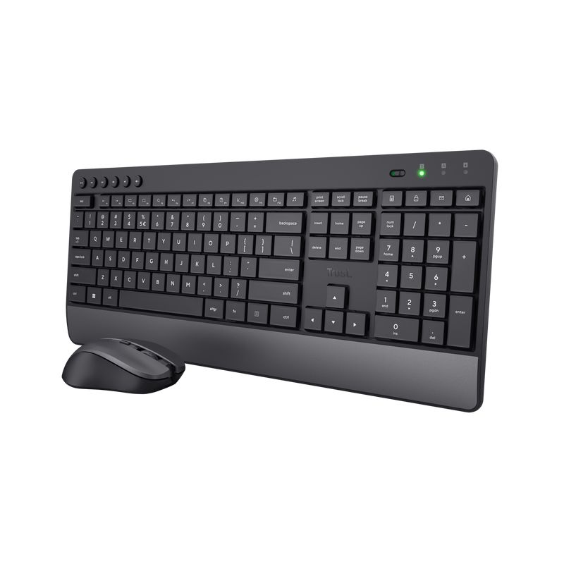 Trust Trezo Kit Tastatura + Mouse Wireless   Sustainability Plastic material ABS Sustainability method PCR Recycled content % 85 %   Compatibility Compatible Device Types pc, laptop Compatible Consoles no Compatible Software Platforms Windows, MacOS, Chrome OS_2