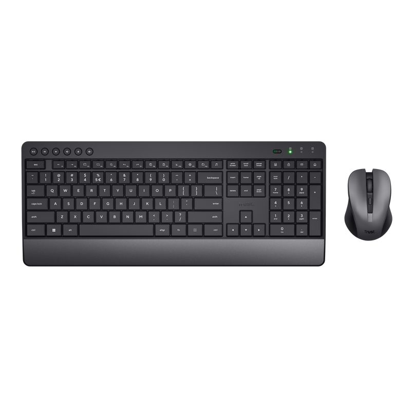 Trust Trezo Kit Tastatura + Mouse Wireless   Sustainability Plastic material ABS Sustainability method PCR Recycled content % 85 %   Compatibility Compatible Device Types pc, laptop Compatible Consoles no Compatible Software Platforms Windows, MacOS, Chrome OS_3
