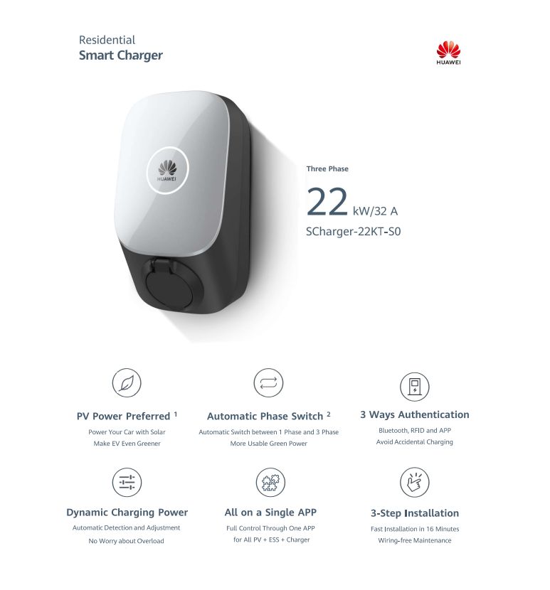 Statie incarcare V.E. Huawei Smart Charger 22 kW, 400V, 6A-32A, 1xType 2, WiFi, IP54, IK10, 2x RFID Card incluse_2