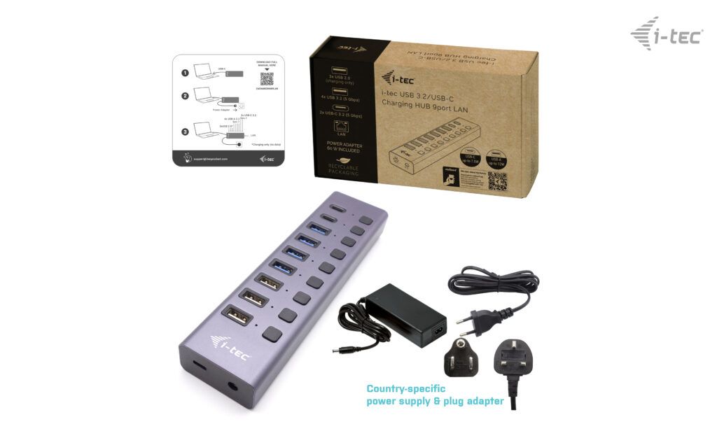 I-TEC CHARGING HUB 9PORT LAN/USB 3.0/USB-C POWER ADAPTER 60W_4