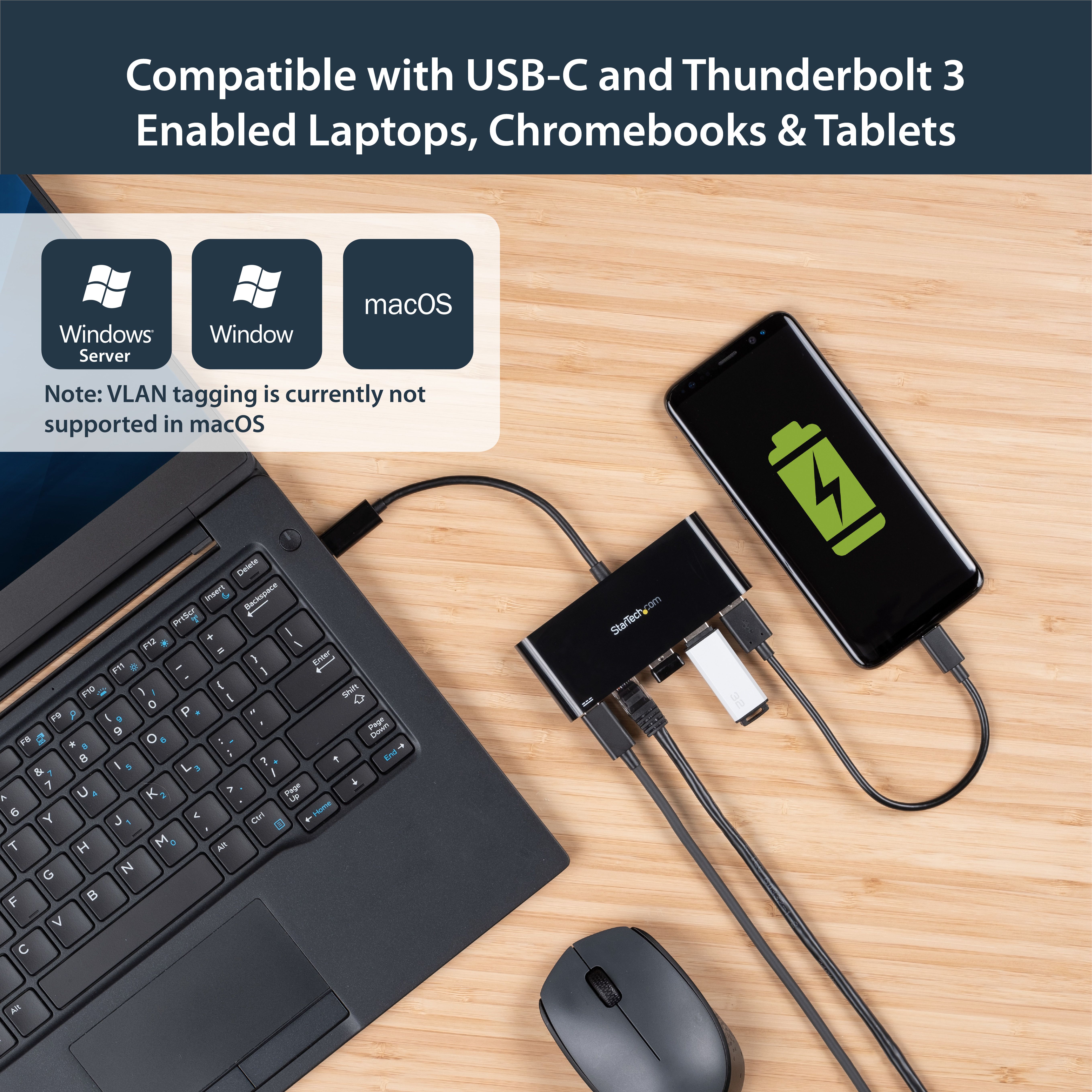 USB-C ADAPTER TO ETHERNET/W/3PORT USB 3.0 HUB + PS_8