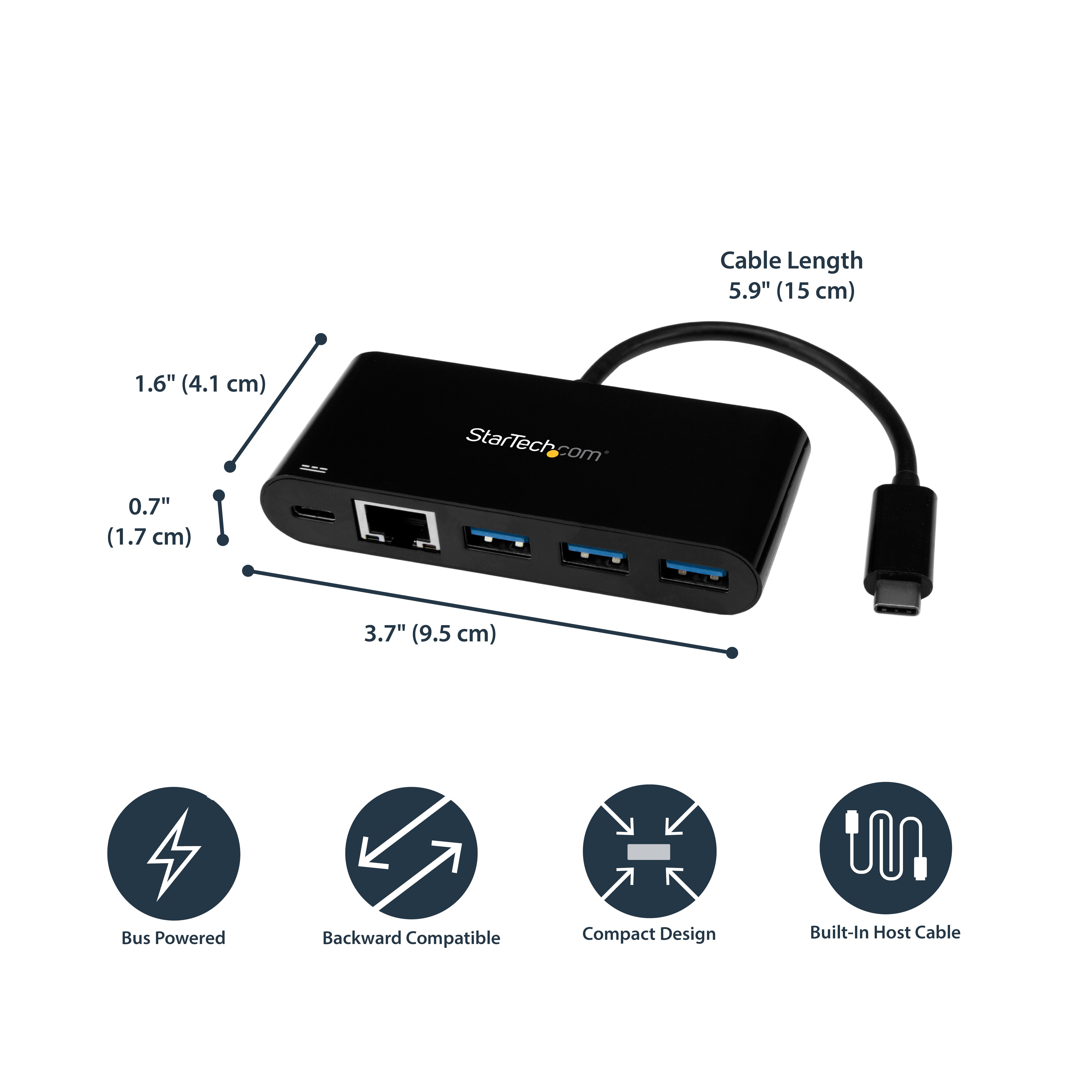 USB-C ADAPTER TO ETHERNET/W/3PORT USB 3.0 HUB + PS_9
