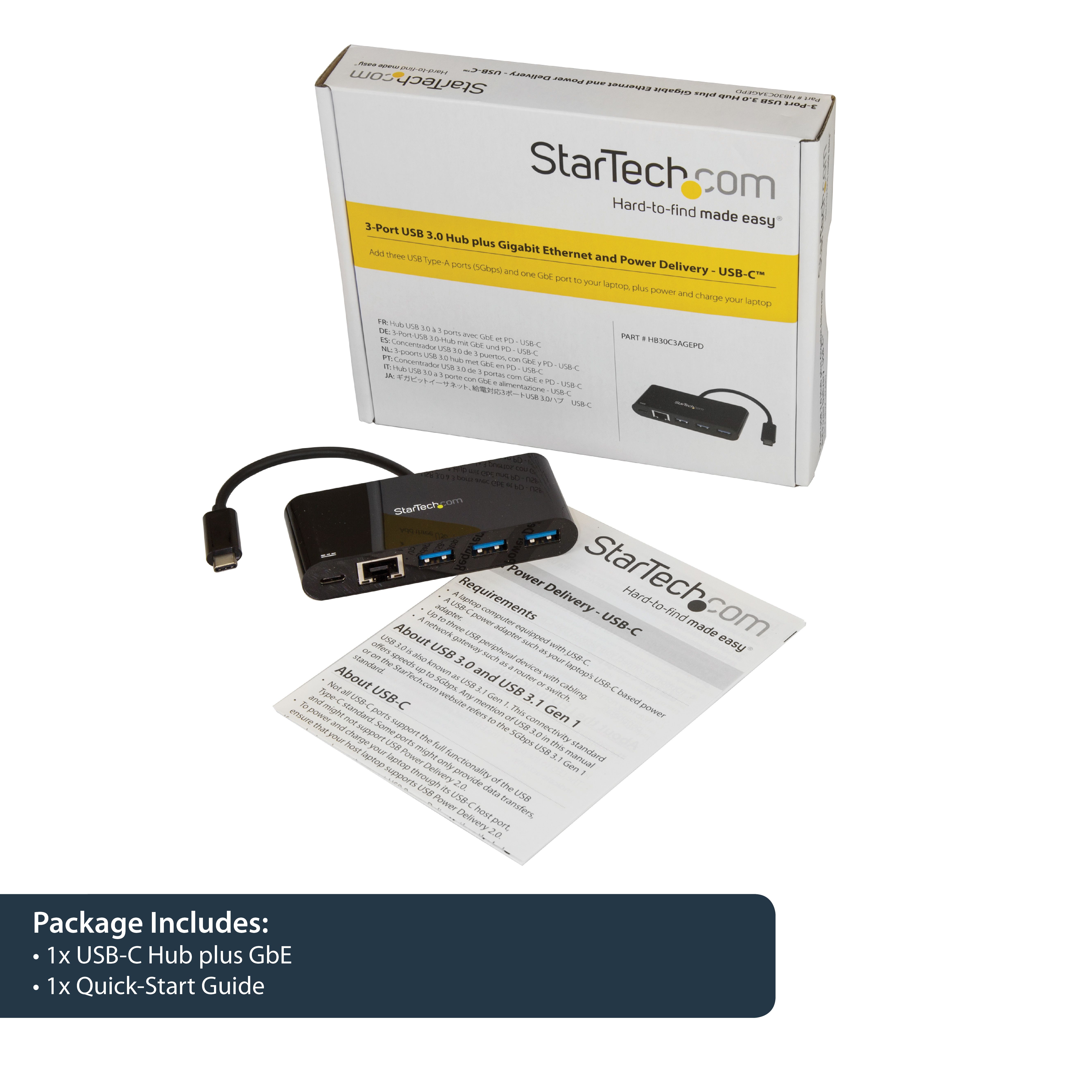 USB-C ADAPTER TO ETHERNET/W/3PORT USB 3.0 HUB + PS_10