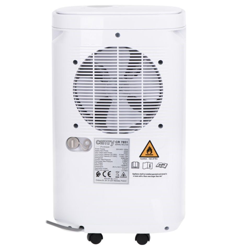 Camry | Air Dehumidifier | CR 7851 | Power 200 W | Suitable for rooms up to 60 m3 | Suitable for rooms up to  m2 | Water tank capacity 2.2 L | White_4