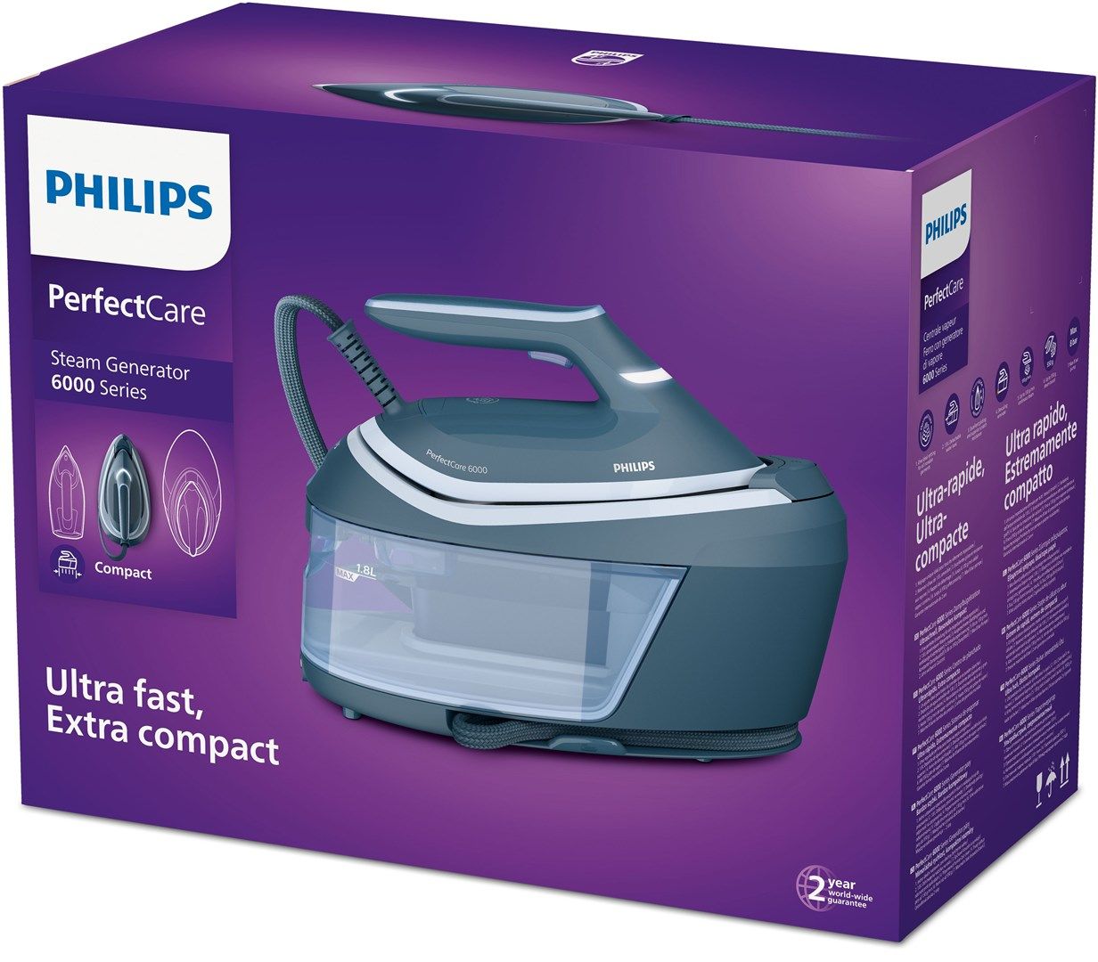 Ironing System | PSG6042/20 PerfectCare 6000 Series | 2400 W | 1.8 L | 8 bar | Auto power off | Vertical steam function | Calc-clean function | Blue_3