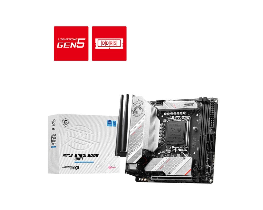 MSI | MPG B760I EDGE WIFI | Processor family Intel | Processor socket  LGA1700 | DDR5 DIMM | Memory slots 2 | Supported hard disk drive interfaces SATA  M.2 | Number of SATA connectors 4 | Chipset Intel B760 | Mini-ITX_3