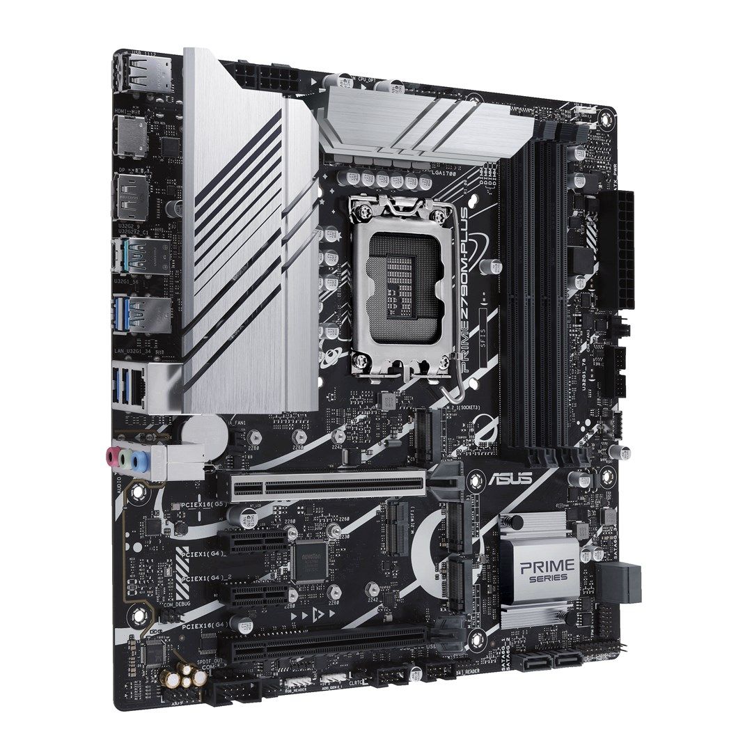 Asus | PRIME Z790M-PLUS | Processor family Intel | Processor socket  LGA1700 | DDR5 DIMM | Memory slots 4 | Supported hard disk drive interfaces SATA  M.2 | Number of SATA connectors 4 | Chipset  Intel Z790 | mATX_2
