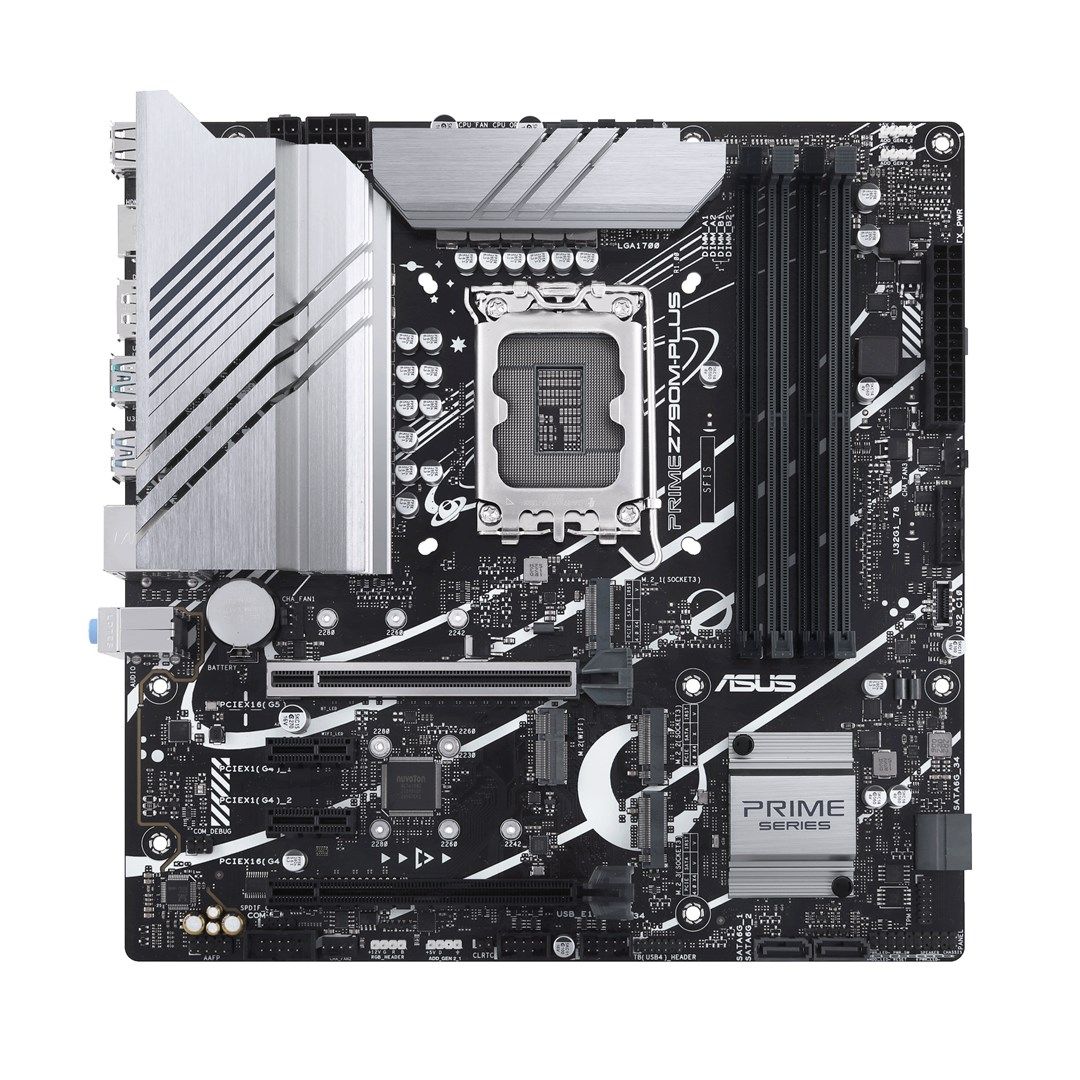 Asus | PRIME Z790M-PLUS | Processor family Intel | Processor socket  LGA1700 | DDR5 DIMM | Memory slots 4 | Supported hard disk drive interfaces SATA  M.2 | Number of SATA connectors 4 | Chipset  Intel Z790 | mATX_8