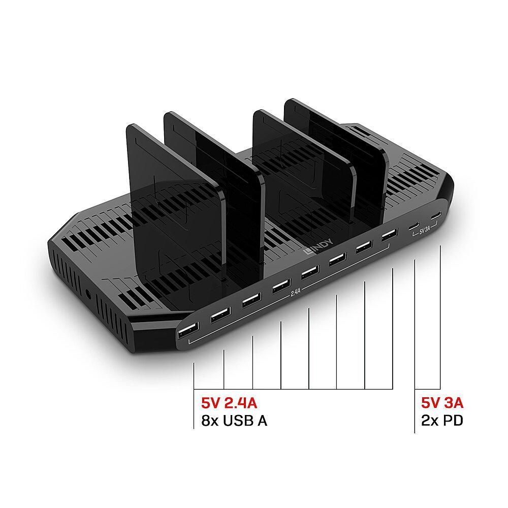Statie de incarcare USB Lindy, 10 porturi, putere maxima 120W, negru_2