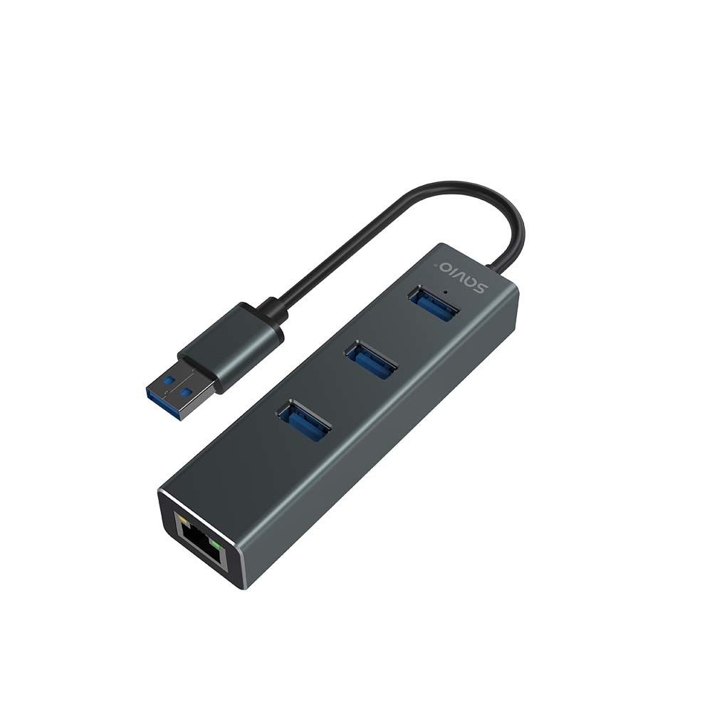 Savio AK-57 USB-A - 3 x USB-A HUB with RJ-45 Gigabit Ethernet adapter 5000 Mbit/s grey USB 3.2 Gen 1 (3.1 Gen 1) Micro-B 5000 Mbit/s_12