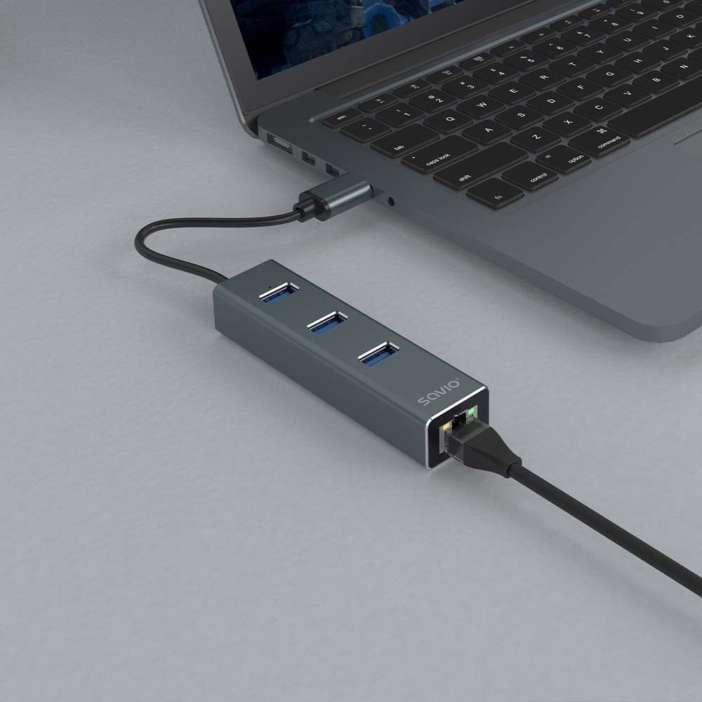 Savio AK-57 USB-A - 3 x USB-A HUB with RJ-45 Gigabit Ethernet adapter 5000 Mbit/s grey USB 3.2 Gen 1 (3.1 Gen 1) Micro-B 5000 Mbit/s_7