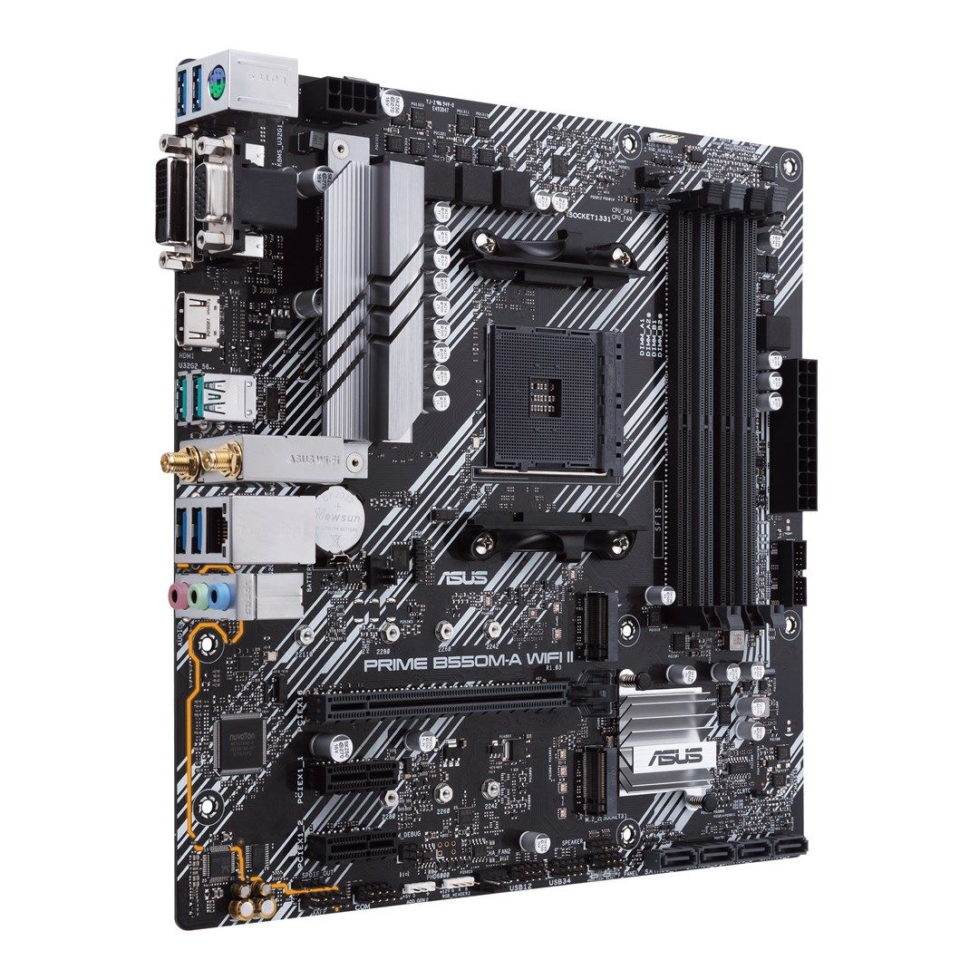 Asus | PRIME B550M-A WIFI II | Processor family AMD | Processor socket AM4 | DDR4 DIMM | Memory slots 4 | Supported hard disk drive interfaces SATA  M.2 | Number of SATA connectors 4 | Chipset AMD B550 | microATX_2