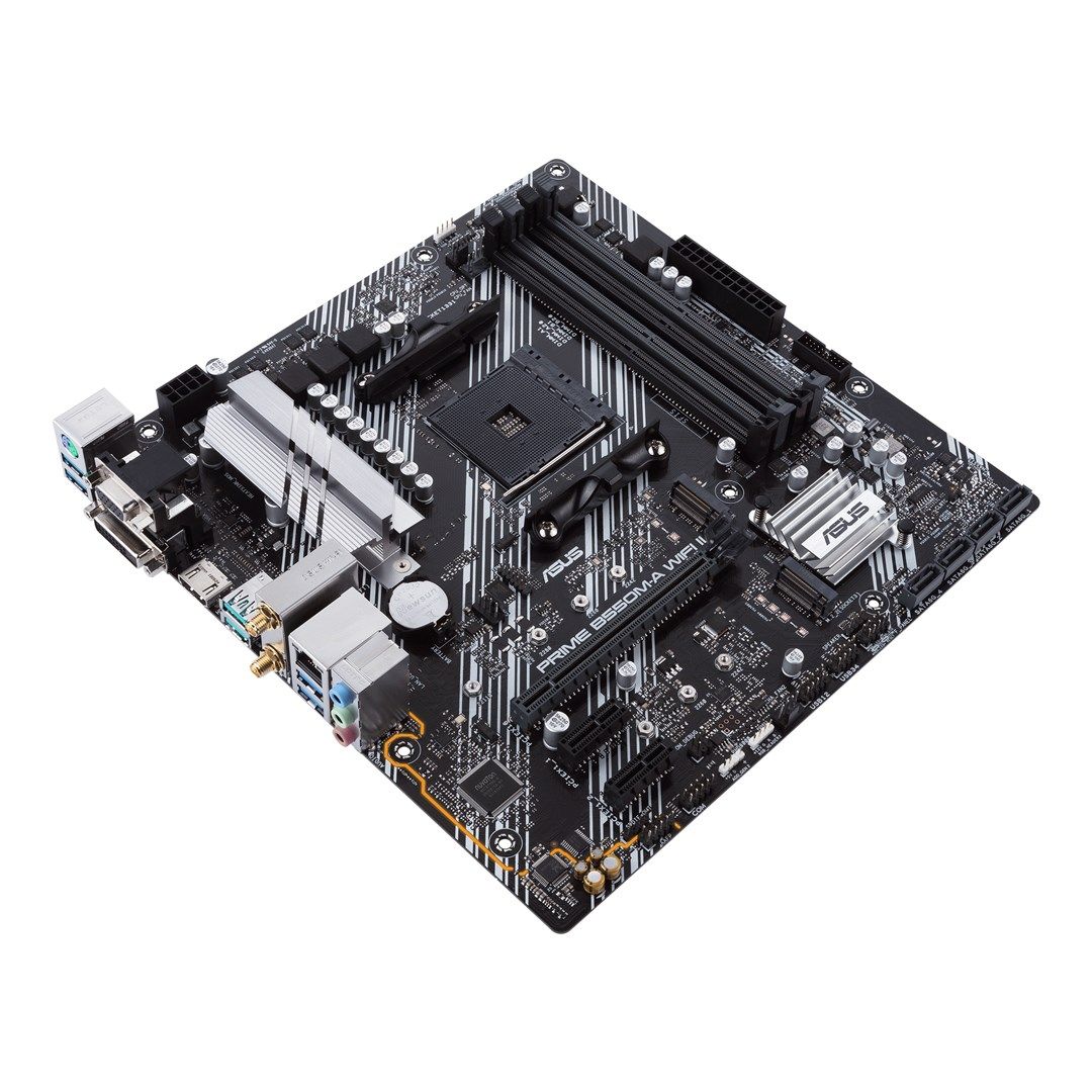 Asus | PRIME B550M-A WIFI II | Processor family AMD | Processor socket AM4 | DDR4 DIMM | Memory slots 4 | Supported hard disk drive interfaces SATA  M.2 | Number of SATA connectors 4 | Chipset AMD B550 | microATX_5