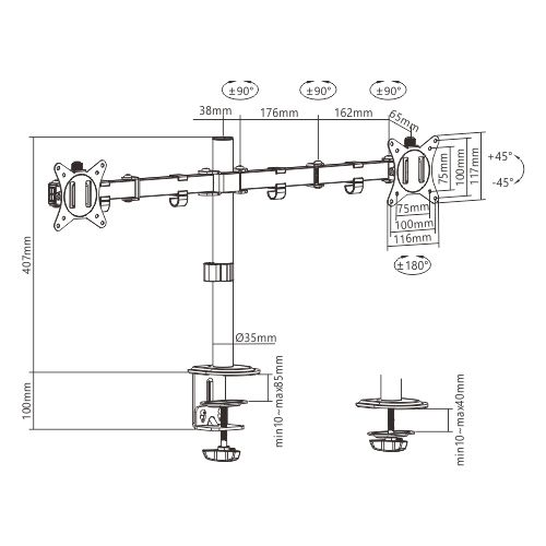 Gembird MA-D2-01 monitor mount / stand 81.3 cm (32 ) Black Desk_5