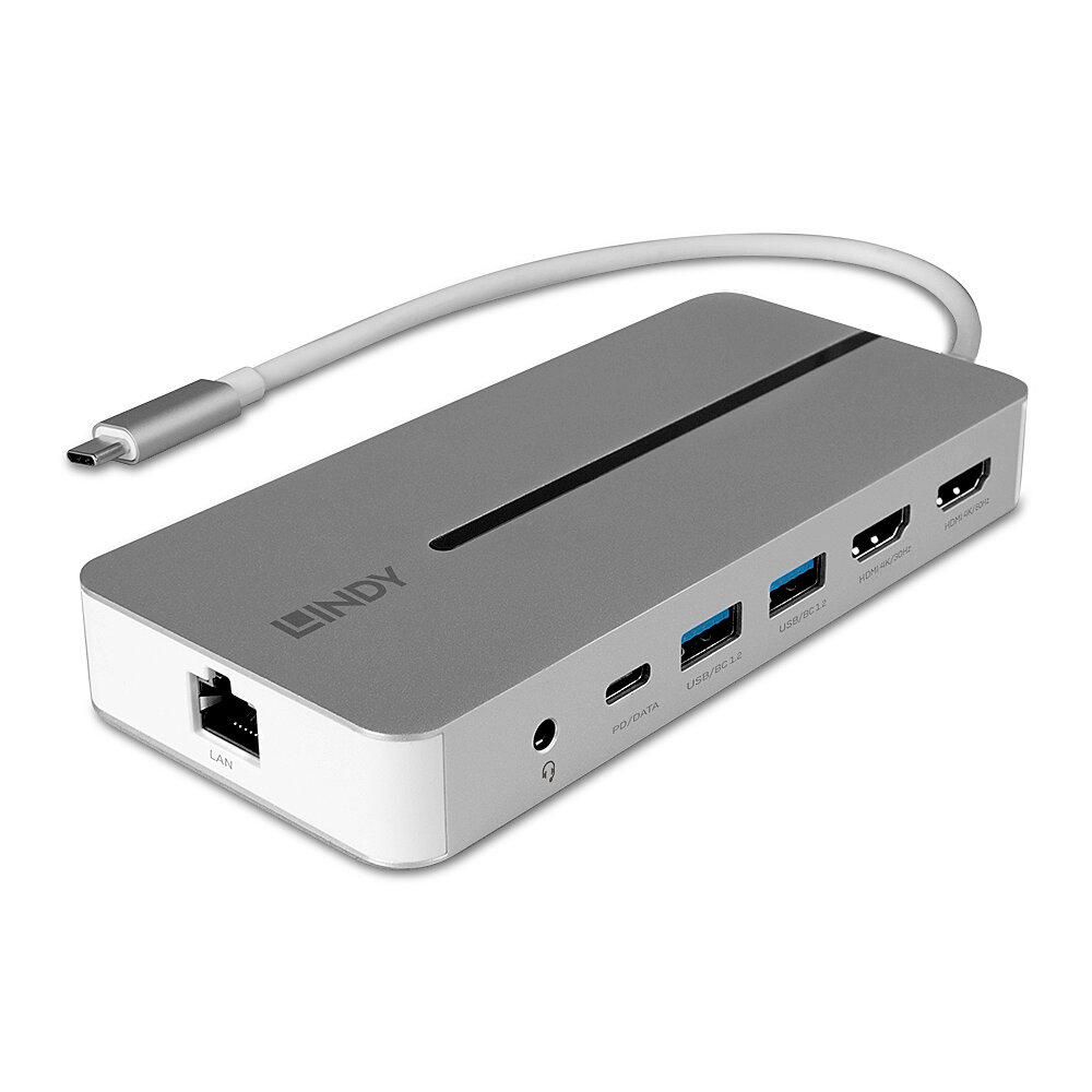 Lindy DST-Mx Duo Mini Docking Station USB Type-C, Dual display (4k), 100W Pass-through charging, rezolutie single display 4k@60, rezolutie dual display 4k@60 + 4k@30, 2x USB Type A, 1x USB-C (PD & Data), 2x HDMI, 1x RJ45, 2x Card reader (microSD & SD), 1x 3.5mm audio jack_4