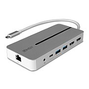 Lindy DST-Mx Duo Mini Docking Station USB Type-C, Dual display (4k), 100W Pass-through charging, rezolutie single display 4k@60, rezolutie dual display 4k@60 + 4k@30, 2x USB Type A, 1x USB-C (PD & Data), 2x HDMI, 1x RJ45, 2x Card reader (microSD & SD), 1x 3.5mm audio jack_4