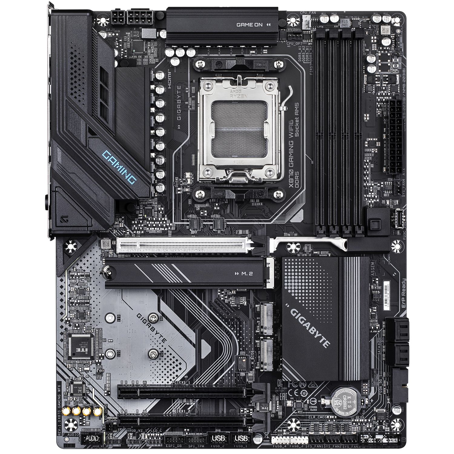 Placa de Baza GIGABYTE X870 GAMING WIFI6 AM5, 4x DDR5, 2x USB4 1x HDMI, 3x PCIE x16, 3x M.2, 4x SATA 6GB/s, ATX_2