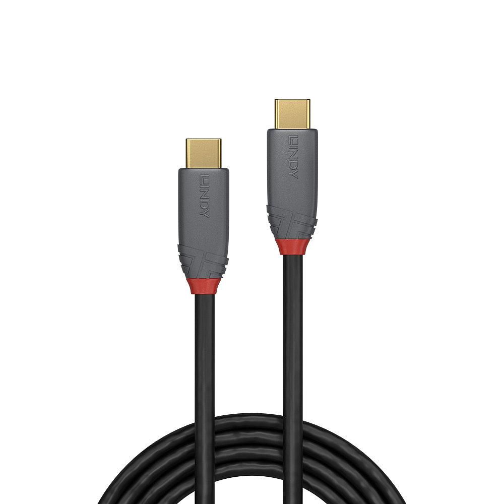 Cablu Lindy USB C la USB C Anthra Line, lungime 2m, putere 3.0, latime de banda suportata 20Gbps, rezolutie maxima 4K 4096x2160@60Hz, negru_2