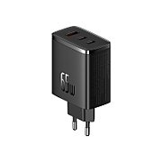 INCARCATOR RETEA Baseus Cube Pro, Quick Charge 65W, 2 x USB Type-C Output 5V/3A, 1 x USB, negru 