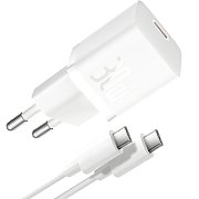 INCARCATOR retea Baseus GaN5 Pro, Quick Charge 30W, 1 x USB Type-C, include cablu USB Type-C la USB Type-C 100W 1m, alb 