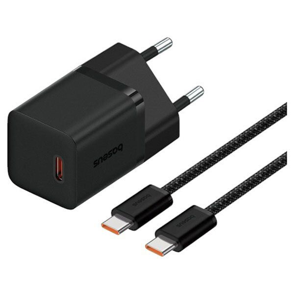 INCARCATOR RETEA Baseus, Quick Charge 30W, 1 x USB Type-C Output 5V/3A (include cablu USB Type-C la USB Type-C de 100W), negru 