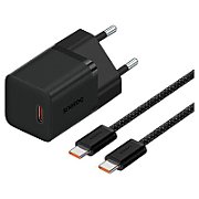 INCARCATOR RETEA Baseus, Quick Charge 30W, 1 x USB Type-C Output 5V/3A (include cablu USB Type-C la USB Type-C de 100W), negru 