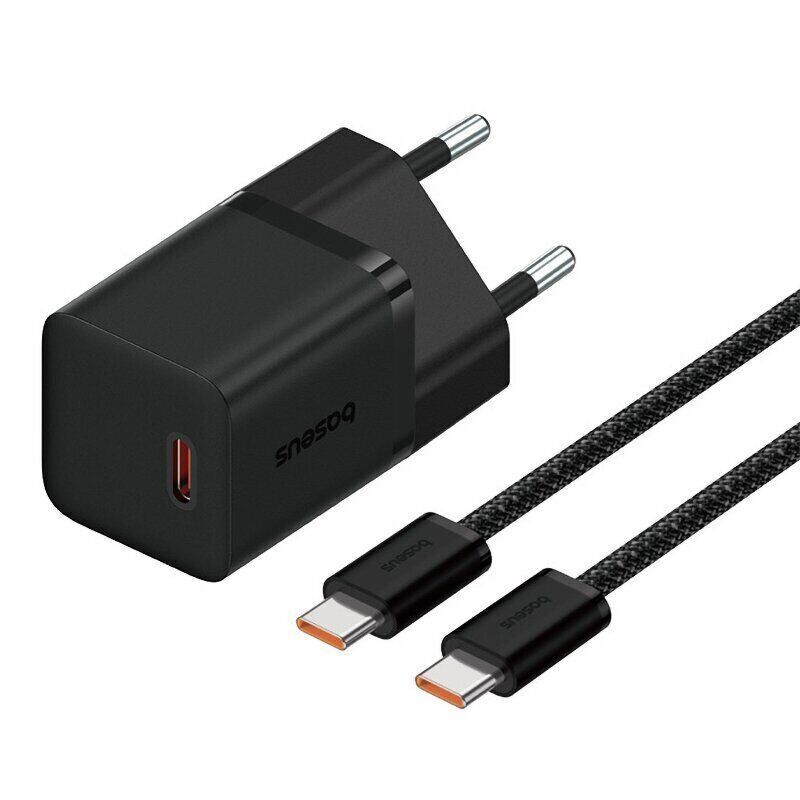 INCARCATOR RETEA Baseus, Quick Charge 30W, 1 x USB Type-C Output 5V/3A (include cablu USB Type-C la USB Type-C de 100W), negru 