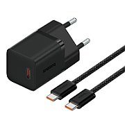 INCARCATOR RETEA Baseus, Quick Charge 30W, 1 x USB Type-C Output 5V/3A (include cablu USB Type-C la USB Type-C de 100W), negru 